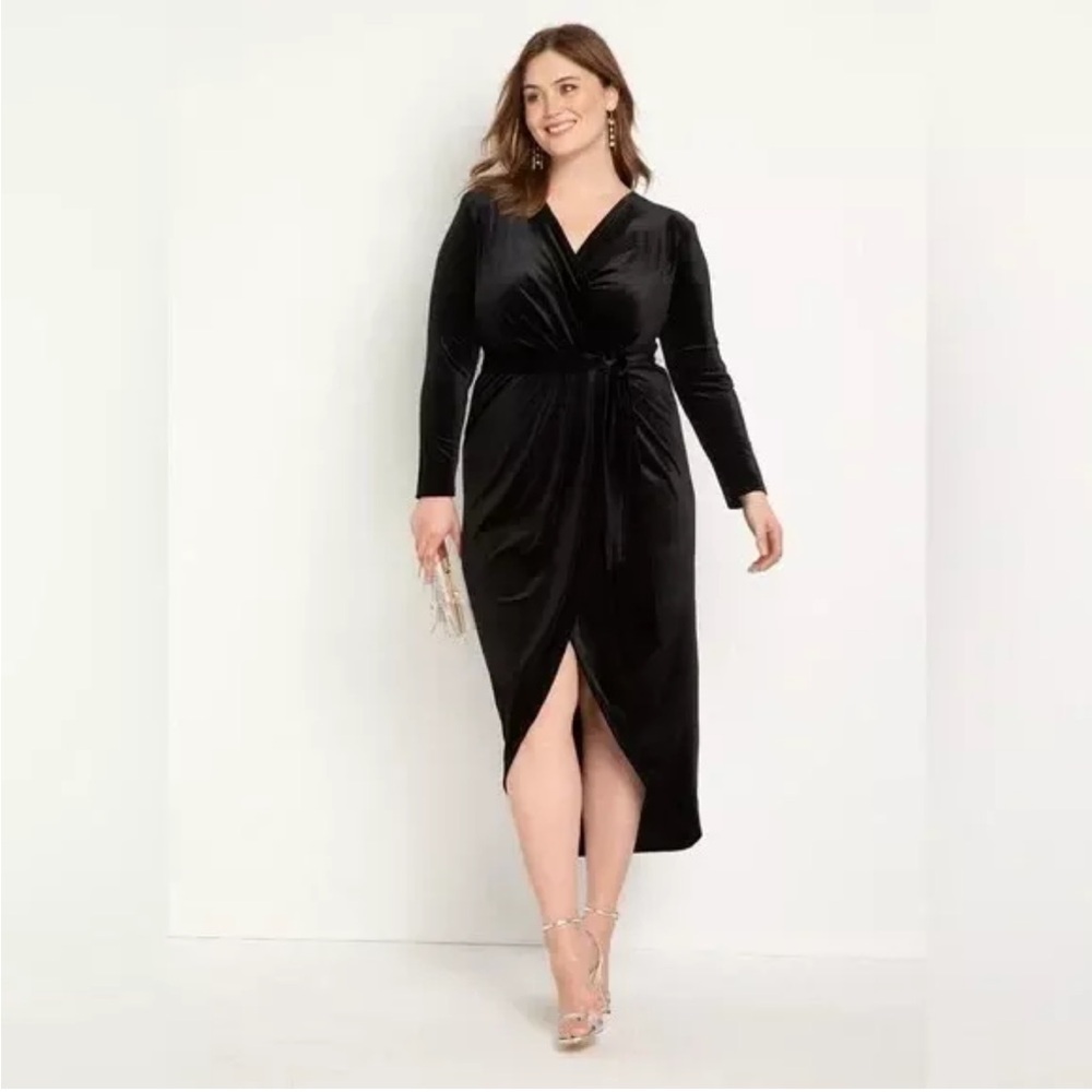 New Eloquii Black Velvet Wrap Dress Tie Plus Size 20 Timeless Romantic Elegant
